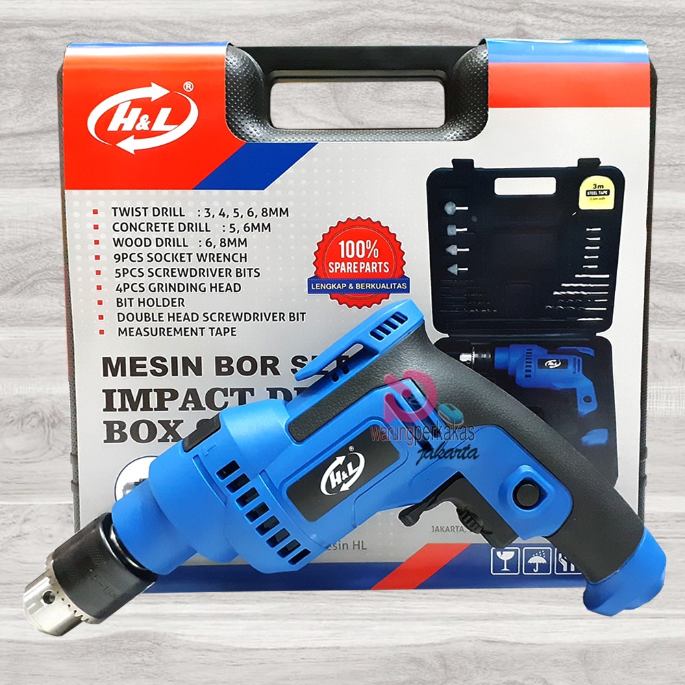 H&L Impact Drill Set HL-913 - Bor Listrik Impact 13mm - Mesin Bor H&L Set Box HL913