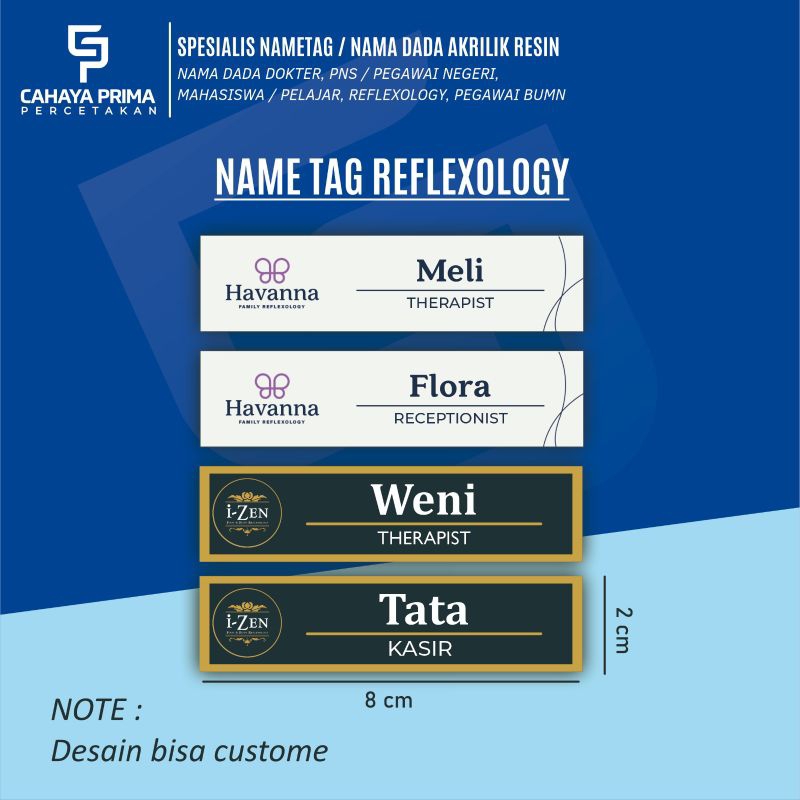 

Name tag nama dada Reflexology dan spa custom | Minimal 2 pcs boleh beda nama