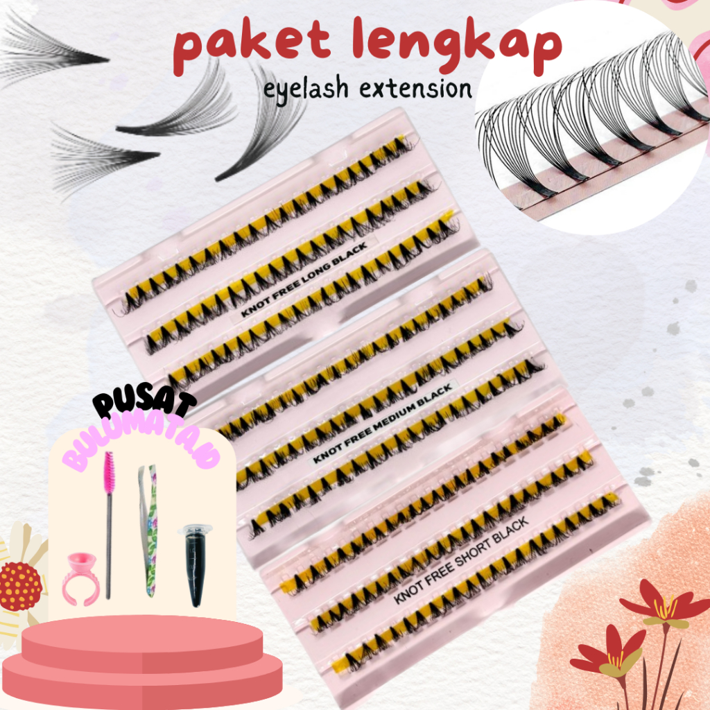 Paket komplit 3 box Bulu mata eyelash extension Premium tebal lentik lengkap dengan alat pasangnya