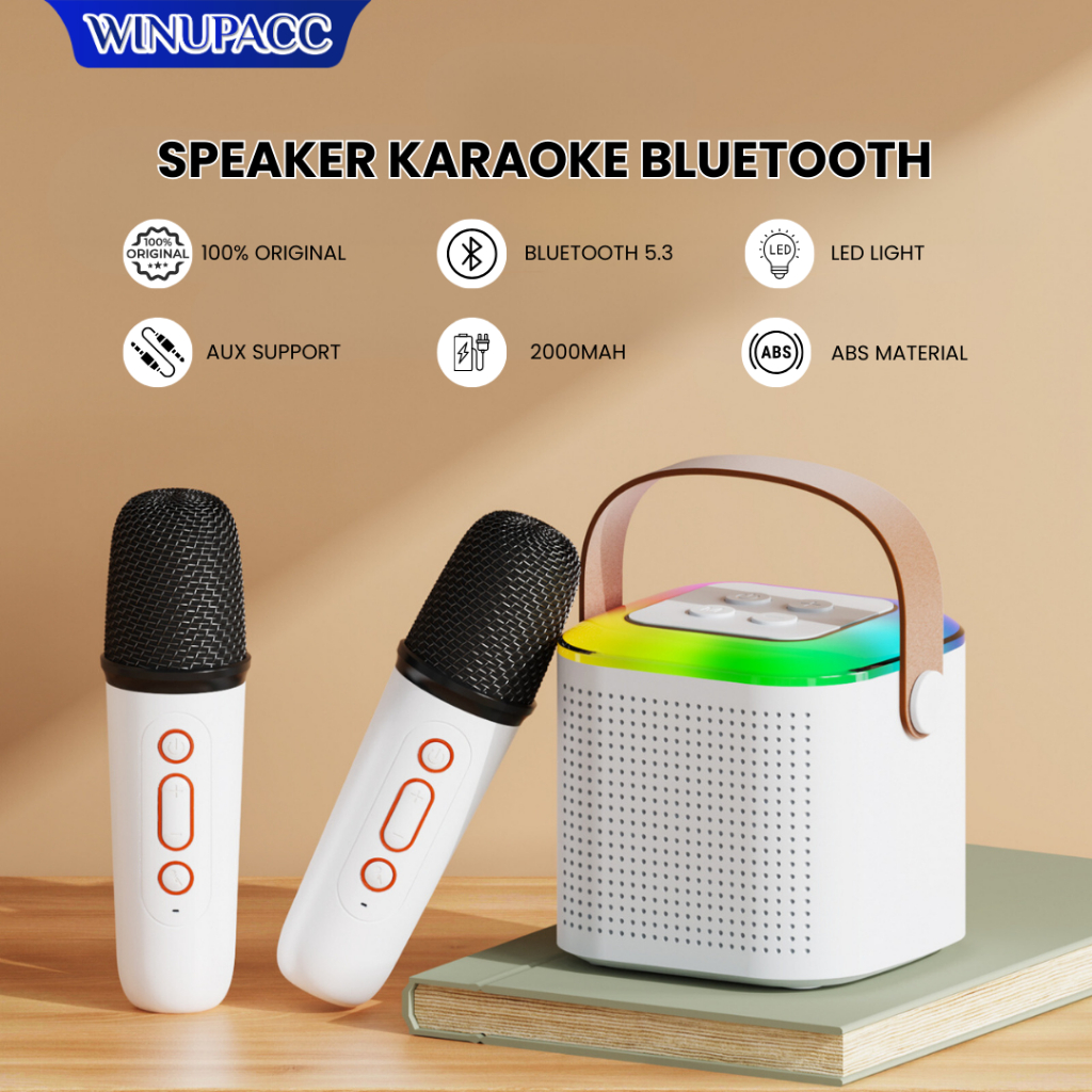 	 WELLUP Speaker Karaoke Bluetooth 5.3 Include 2 Microphone / Speaker Wireless Mini RGB 3.5 Watt Karaoke Portable With Voice Changer Original K22 - Garansi 6 Bulan	
