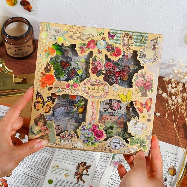 

Model Baru 1 Lembar Sticker PET Butterfly Flower Vintage Scrapbook Stiker Kupu kupu Forest Hias