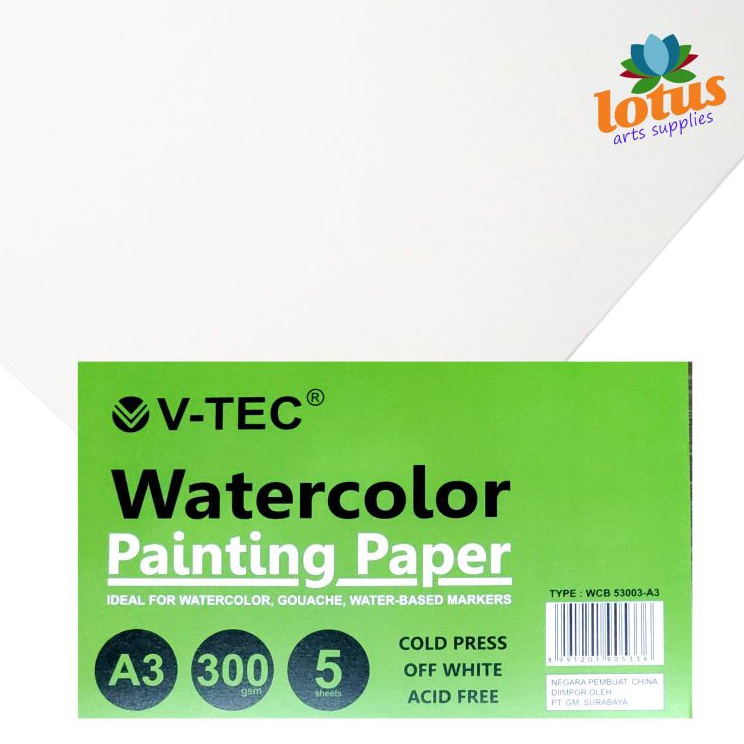 

VTEC Watercolor Paper A3 3gsm 5 Sheets Cold Pressed Painting Paper Kes Gambar