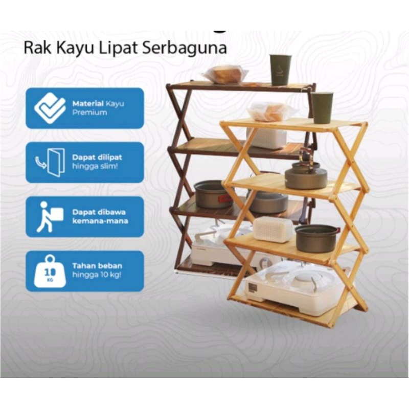 Rak lipat luar penyimpanan Camping Picnic 4 susun ruangan Rak Lipat Meja Lipat Kayu Lapisan