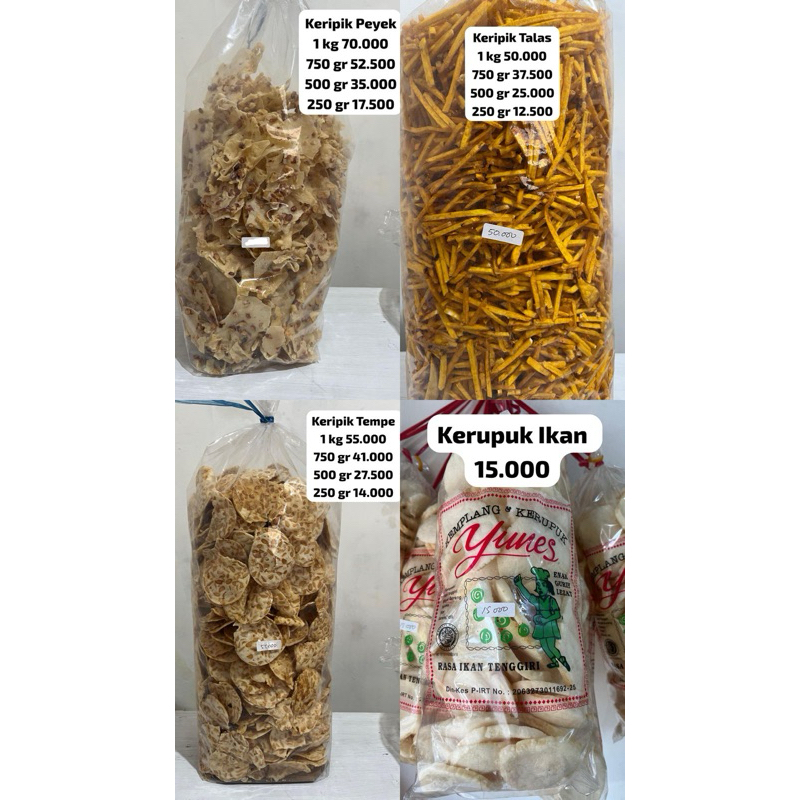 

Keripik Peyek, Tempe, Kerupuk Ikan, Talas