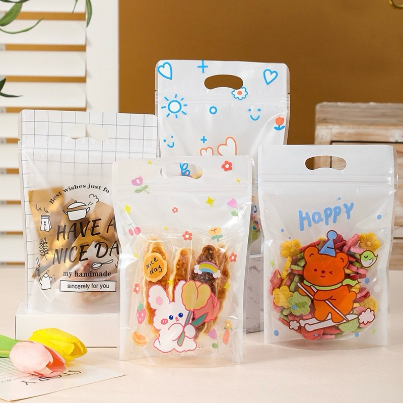 STANDING POUCH MAKANAN KERING KUE BISKUIT COOKIES KARAKTER LUCU PLASTIK ZIPLOCK ULTAH ANAK