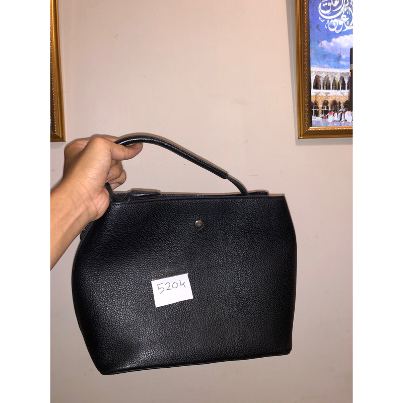 TAS TOTE BAG WANITA FULL BLACK KULIT ASLI PRELOVED