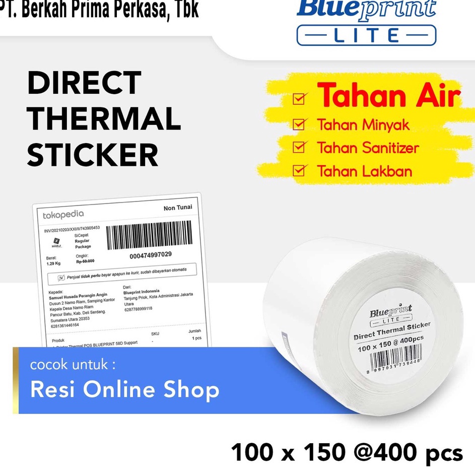 

Promo Direct Thermal Sticker 1 x 15 Stiker Label Resi BLUEPRINT Lite 1x15 mm Isi 4pcs