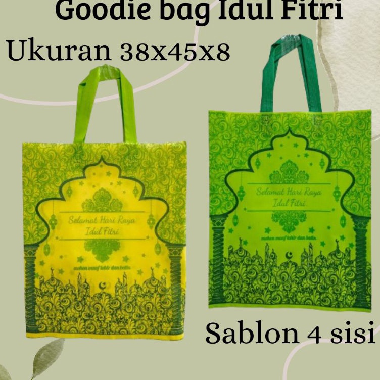

LUSINAN 12 PCS Goodie bag LEBARAN 38x45x8 Sablon 4 sisitas idul Fitritas spunbond