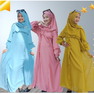 GAMIS MALAYSIA TERBARU GAMIS ANAK SYAR'I FREE HIJAB USIA 4 - 11 TAHUN DRESS BAHAN CERUTY
