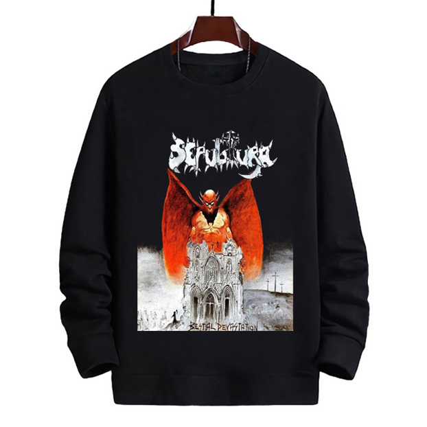 Crewneck Sepultura Bestial Devastation Bahan Cotton Fleece