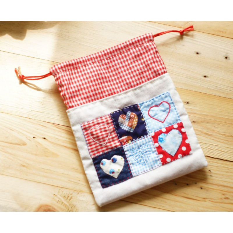tas serut kain perca patchwork pouch full jahitan tangan (hand stitched)