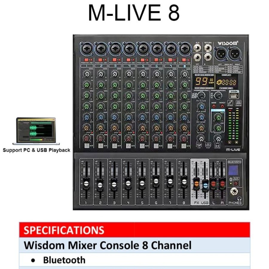 Garansi resmi - mixer audio wisdom live8 live 8 8CH soundcard bluetooth original