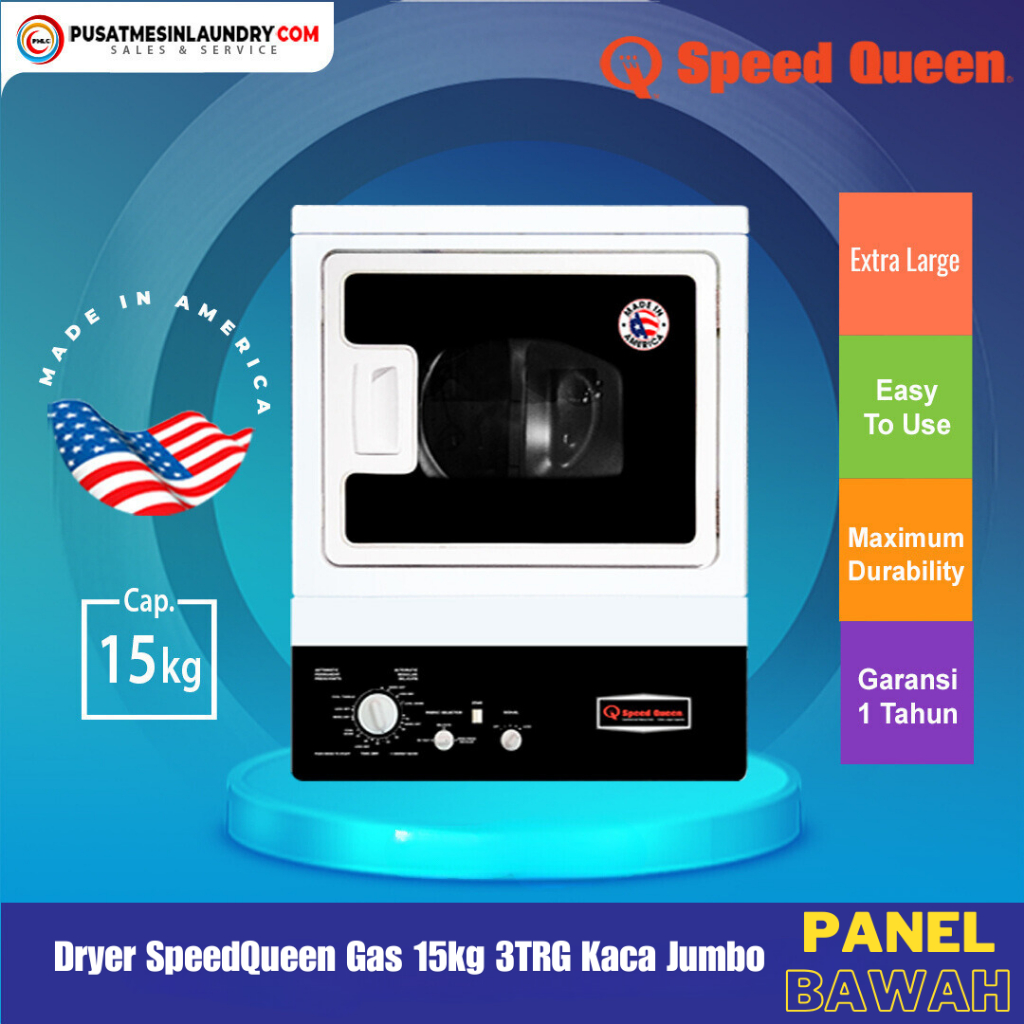 Speed Queen Mesin Pengering Gas 15kg Kaca Besar Turun Panel 3TRG