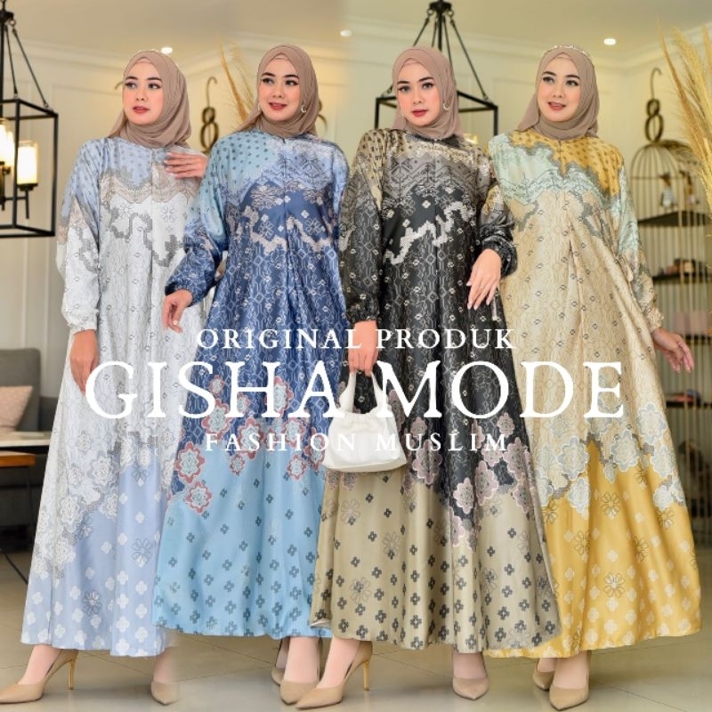 Gamis BERLIIN Bahan Silk Premium Motif Bunga Premium Fashion Muslim Kekinian Murah Bisa Jumbo LD 110