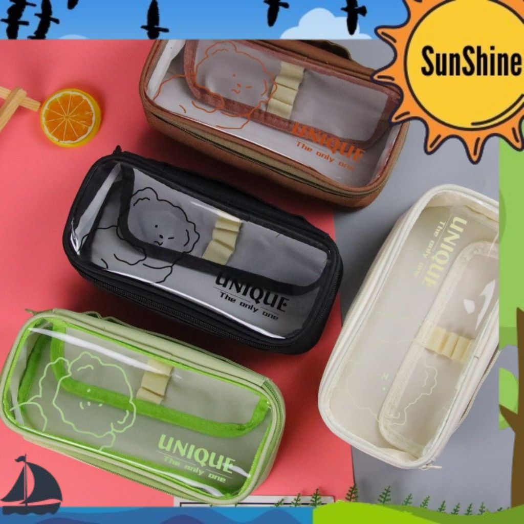 

✨Sunshine Fancy✨ Kotak Pensil Jumbo Kain Unique / Pencil Case Bear Transparan Flip SK0101