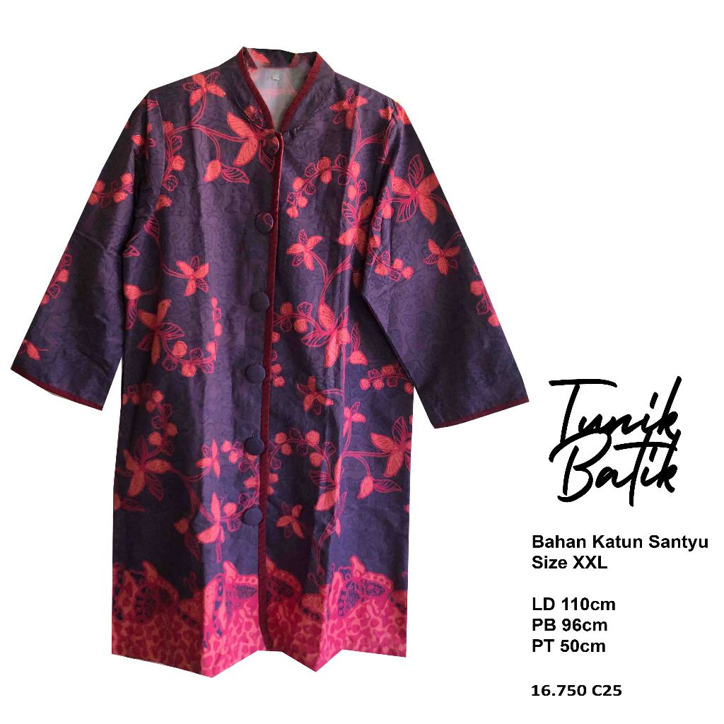 Tabinaco Tunik Batik Elegan ukuran XXL - outfit batik - atasan batik wanita - batik kantor - seragam