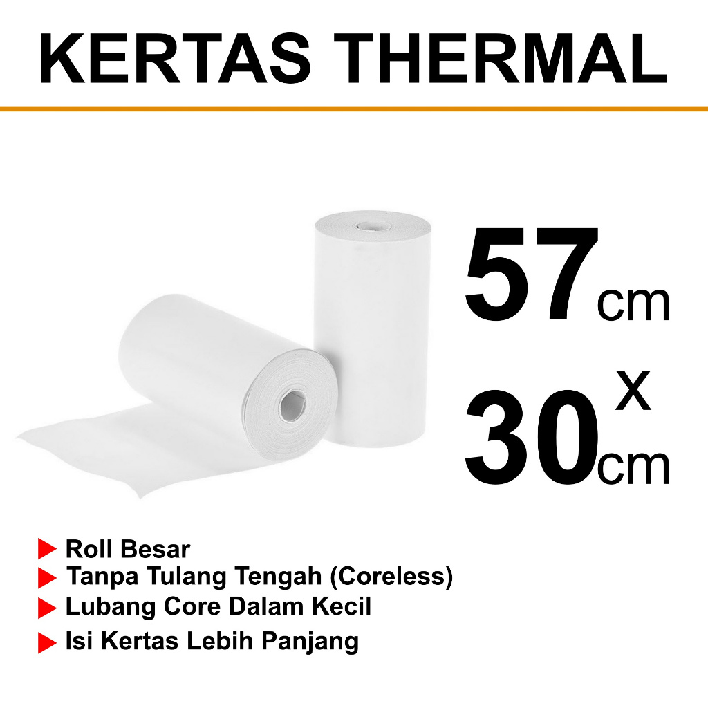 

aiGooTan - KERTAS TERMAL 57x30 CM - Struk Kasir Mini Printer EDC BRI BRILink Coreless Thermal Medan
