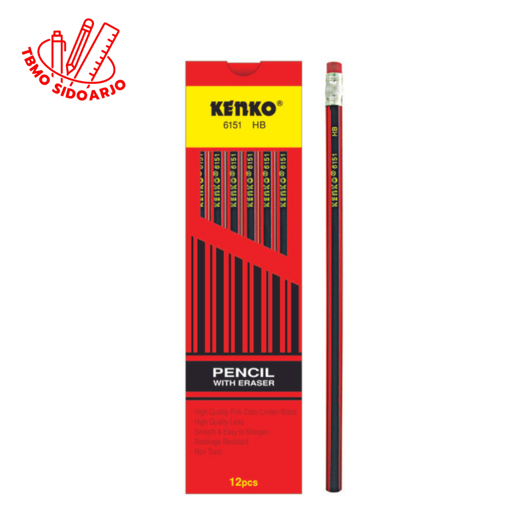 

TBMO Pensil Kenko HB 6151 Stripe Merah Per Pack Isi 12 Pcs