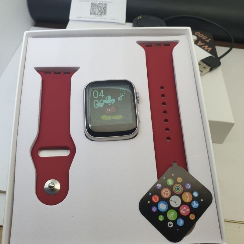 Jam tangan smartwatch tali merah maroon smart watch pintar mewah elegan