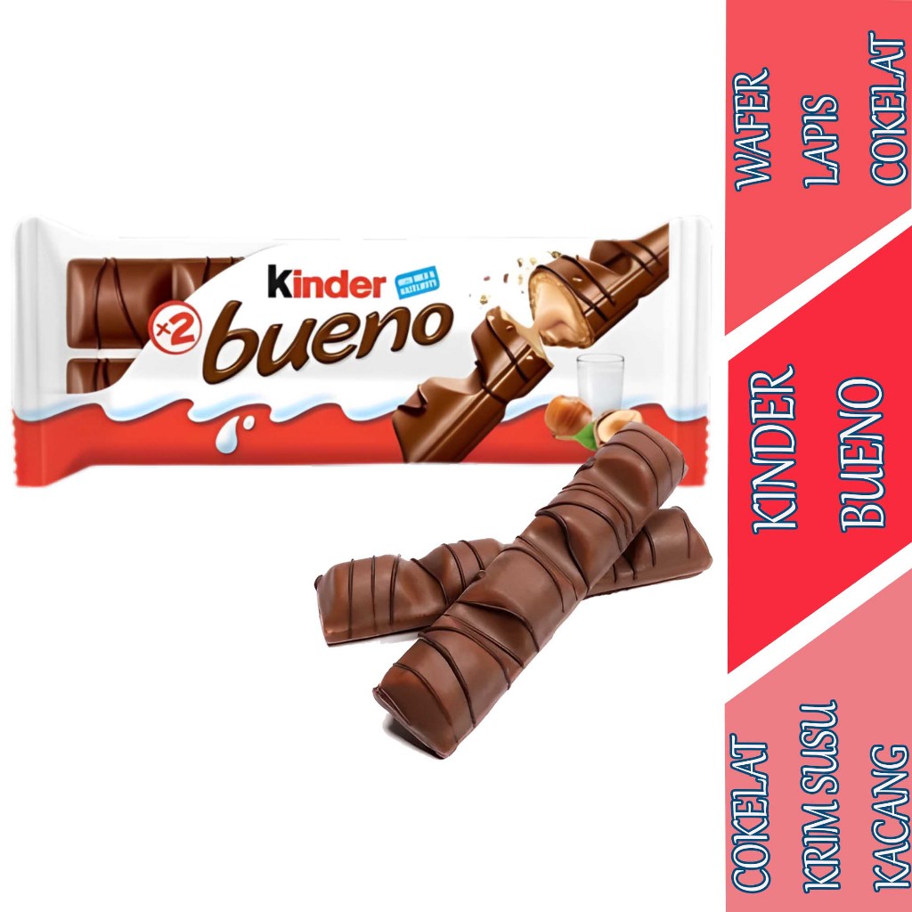 

Cokelat Krim Susu & Kacang Hazel - Kinder Bueno - Wafer Lapis Chocolate - 43gr