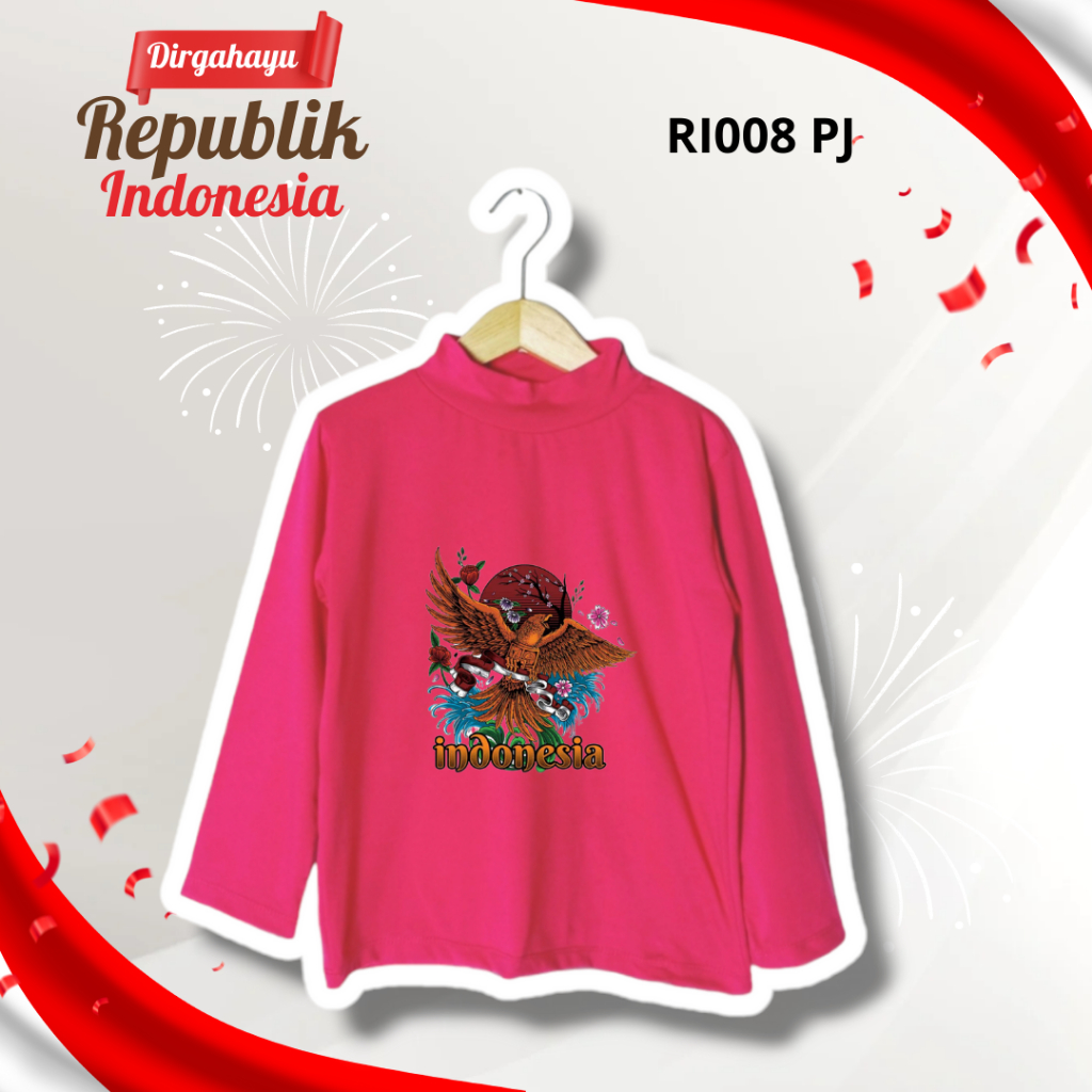 RI008 Atasan Lengan Panjang Turtle Neck - Baju Atasan Kaos Top Hijab Anak Perempuan Laki-laki Kerah 