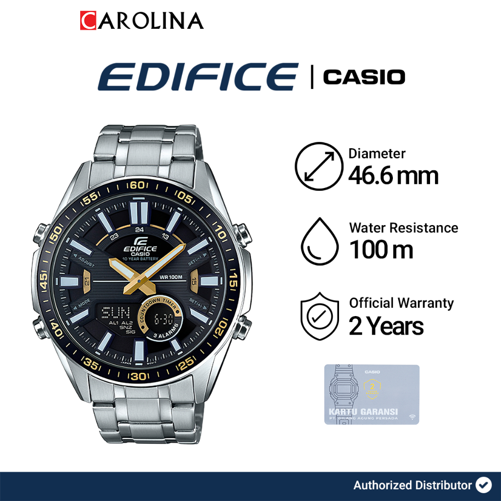 Jam Tangan Pria Casio Edifice EFV-C100D-1B 10 Year Battery Life Digital-Analog Black Dial Silver Sta