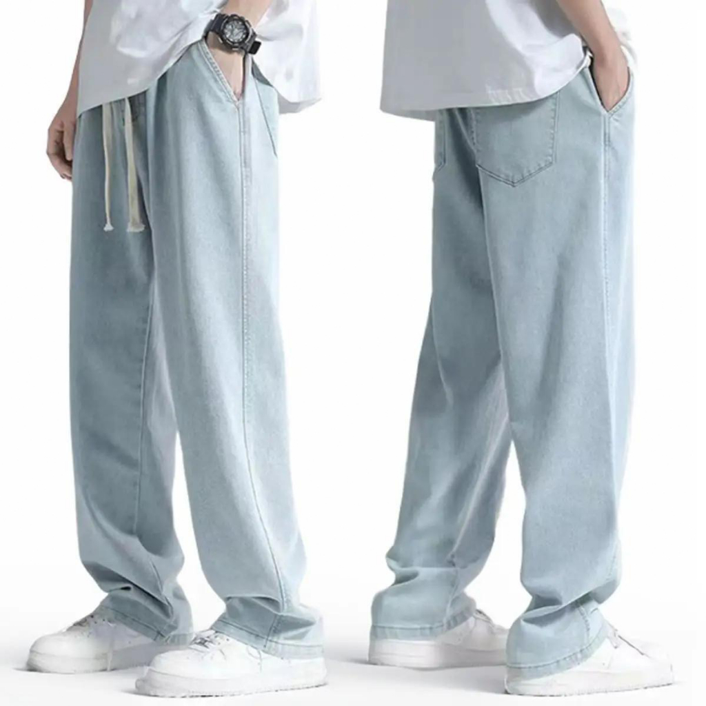 Celana jeans karet pinggang celana jeans kulot Celana jens pria celana jeans gombrong pria celana ku