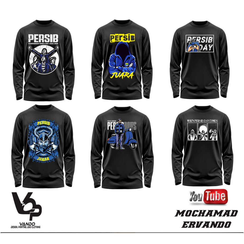 Baju Kaos PERSIB JUARA Lengan Panjang Distro Pria Combed 30s Persib Bandung