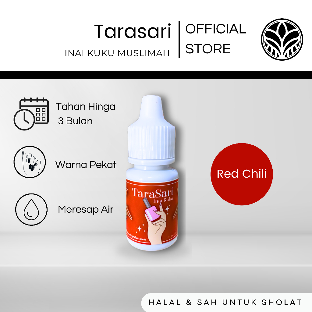 Inai Kuku Muslimah Tarasari warna Merah Cabe | 15 ml Henna Halal dan Sah sholat Cat Kuku Halal