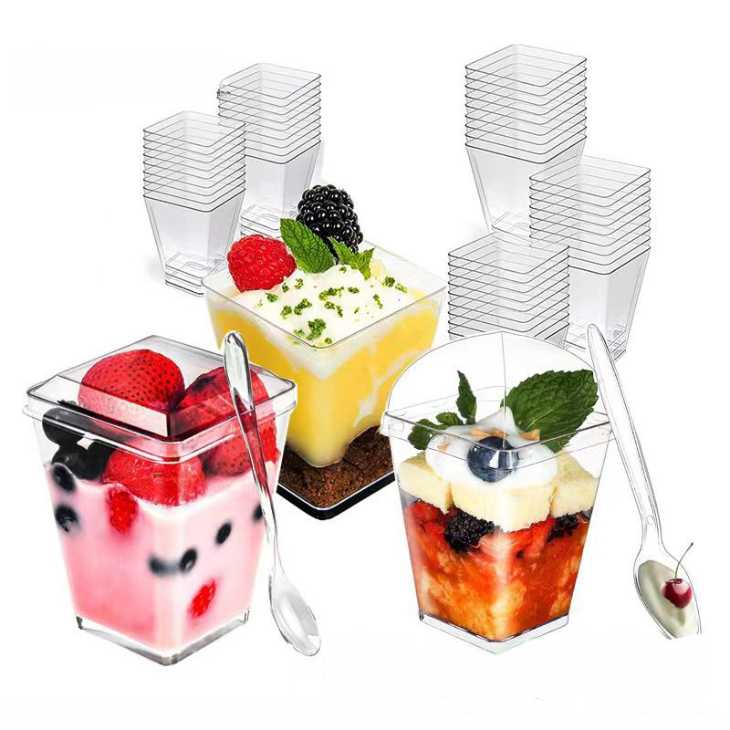 10pcs - Akrilik puding jelly cup + tutup gelas cangkir puding kotak dessert cup tiramisu