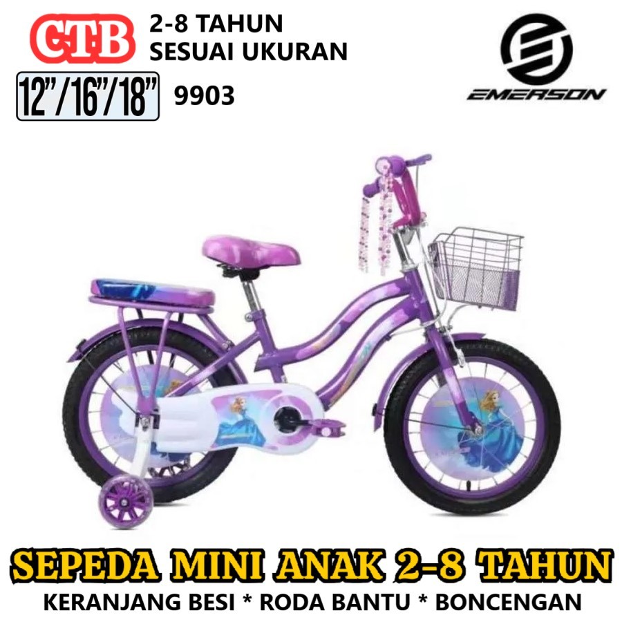 16" Emerson 9903 Flower CTB 4-7 Tahun Low-Step Frame Naik Turun Sepeda Mudah Sepeda Anak Perempuan