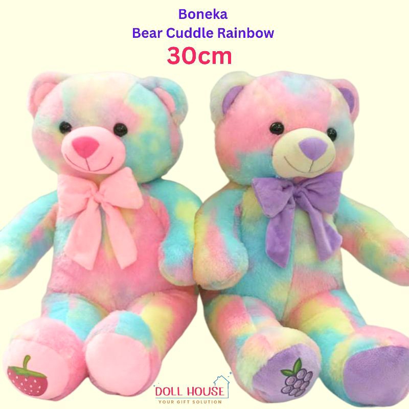 Boneka VIRAL Beruang Pelangi / Boneka Bear cuddle pita rainbow 30 Cm / Boneka Bear Rainbow / Boneka 