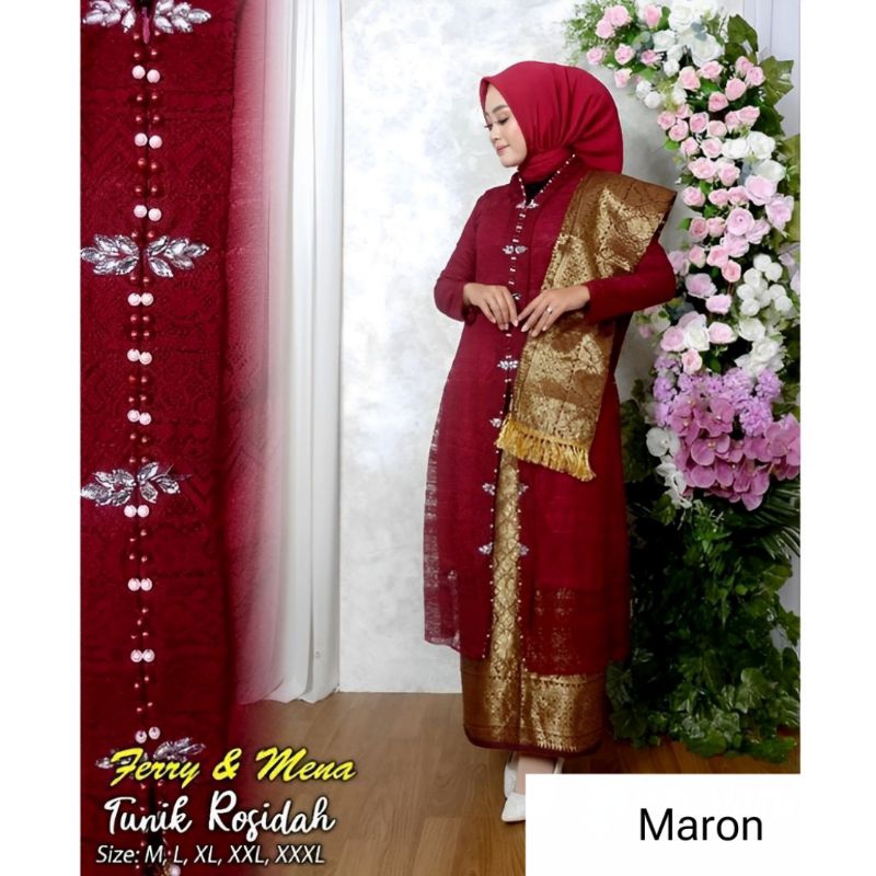 setelan kebaya tunik brukat malika payet selendang rosidah busui jumbo ld 130 &  rok songket moderen