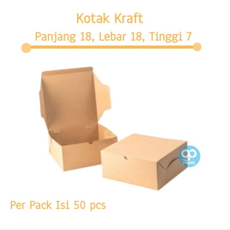 kotak nasi kraft 18 x 18 non laminasi (50 pcs)