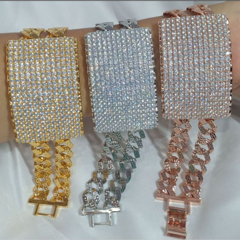 Xuping88 Gelang plat jumbo Mewah PREMIUM FULL perMATA zirconia Berkualitas