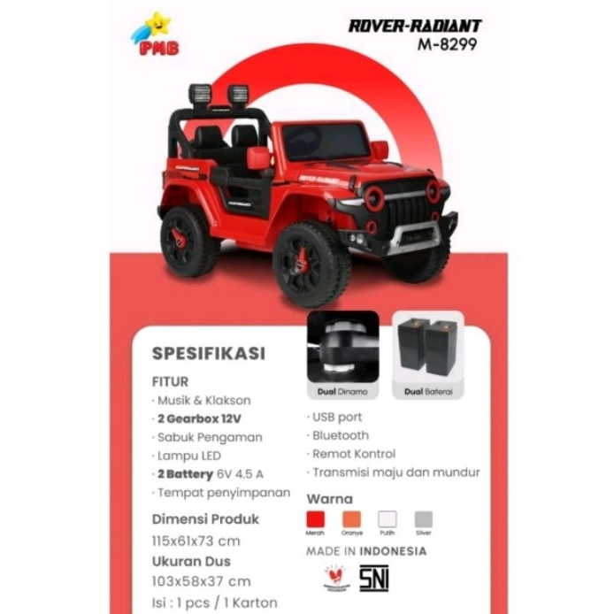 Mainan Mobil Aki Anak Jeep PMB 8299 ROVER RADIANT DUAL Dinamo