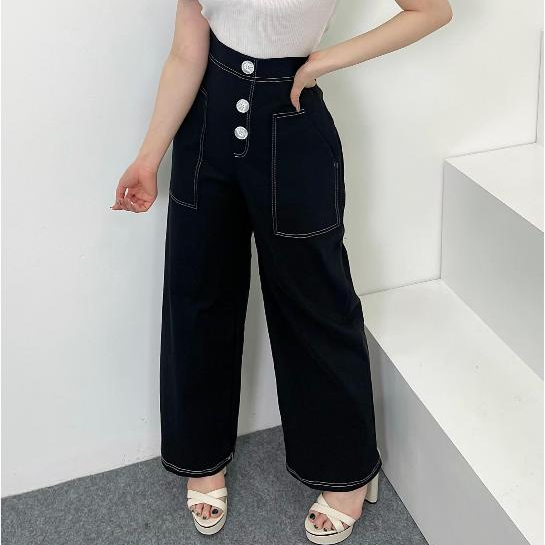 Celana kulot wanita bahan cotton stretch twill model kancing tiga depan