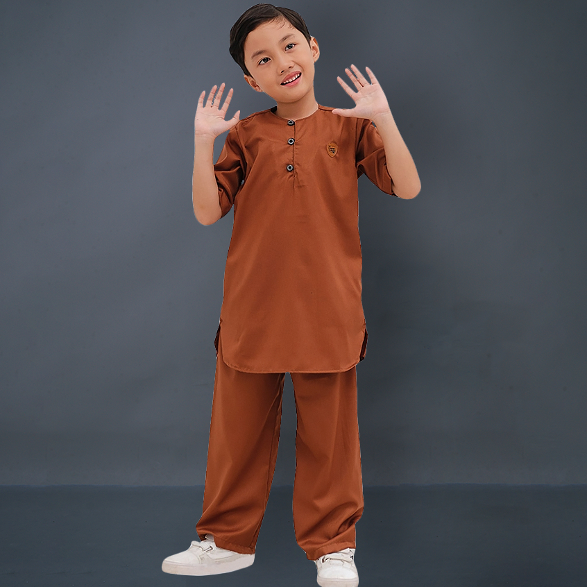 Kawan Muslim - Setelan Koko Anak Laki Laki Usia 1 Sampai 12 Tahun Baju Muslim Anak Lengan Pendek Premium Bahan Katun-COKLAT