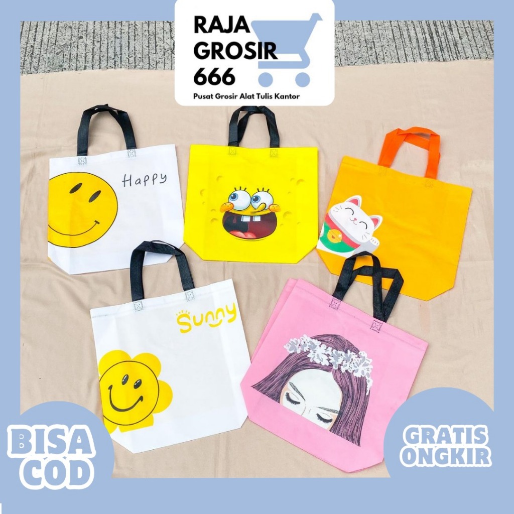 

T-1276 GOODIEBAG SPUNBOND RANDOM UKURAN SEDANG BESAR 43x32x10 RANDOM Tas Belanja / Tote Bag Spunbond Kain Motif Premium Kantong Jumbo Tas Kado Kantong Hamper bagus terjangkau bisa cod