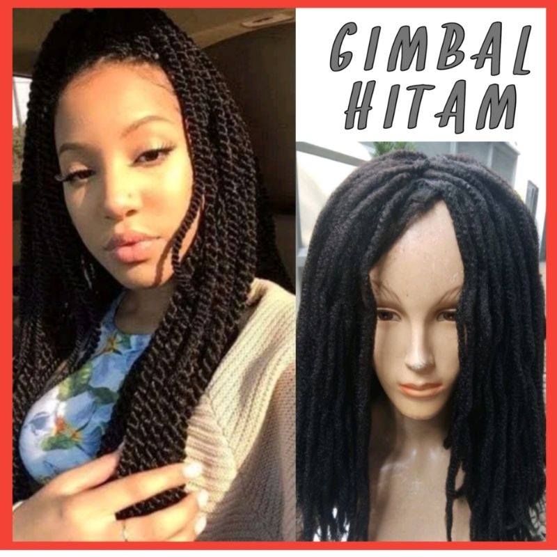 Wig Gimbal Rambut Panjang Warna Hitam Rambut Palsu Gimbal Gaya Artis Bob Marley