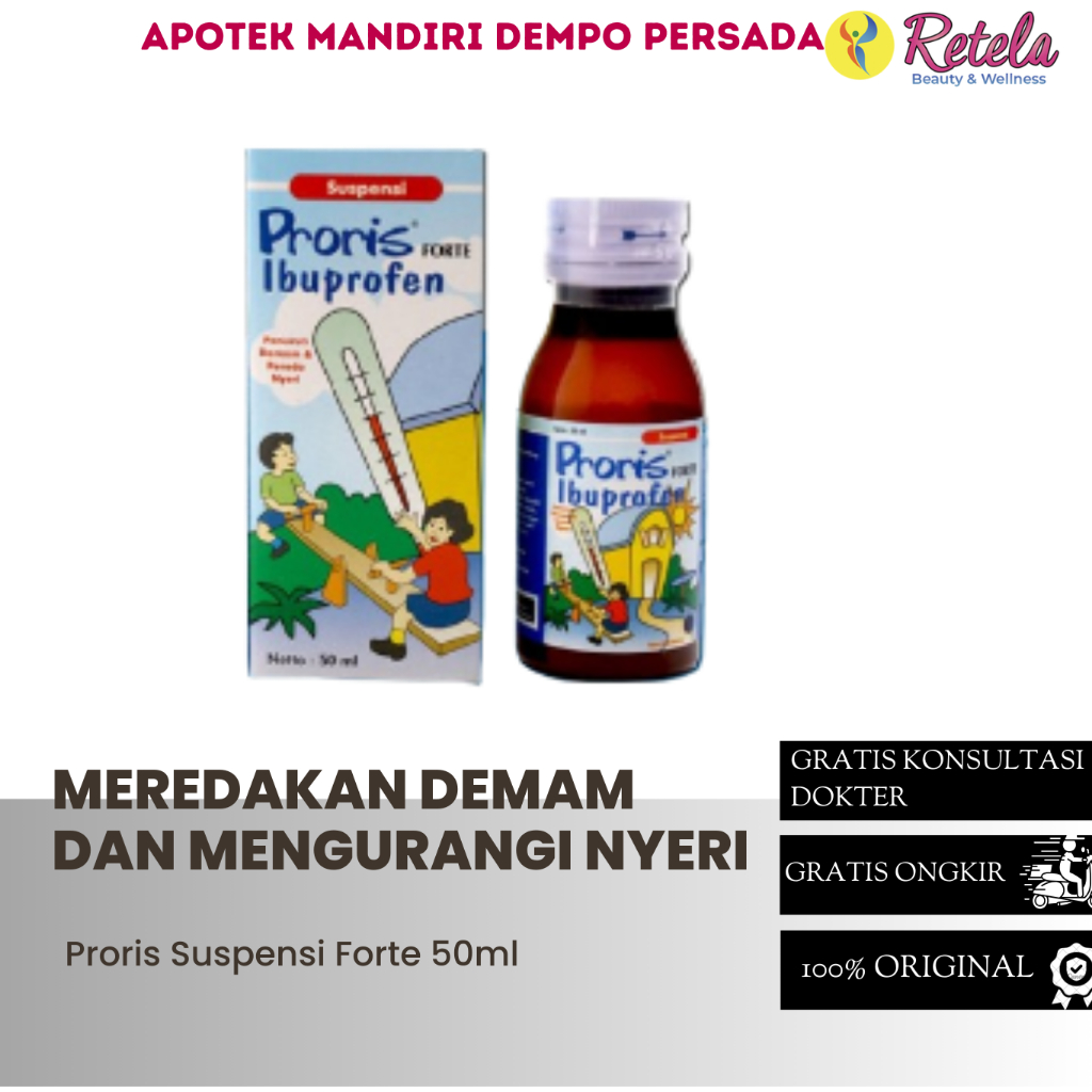 Proris Forte Suspensi 50Ml Strawberry/ Ibuprofen / Obat Demam Anak/ Obat Nyeri Anak/ Obat Sakit Gigi