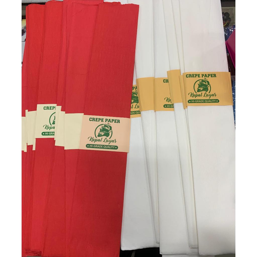 

kertas crepe krep lembaran utuh merek kapal layar merah / putih satuan dirgahayu kemerdekaan ukuran 60 x 100 cm