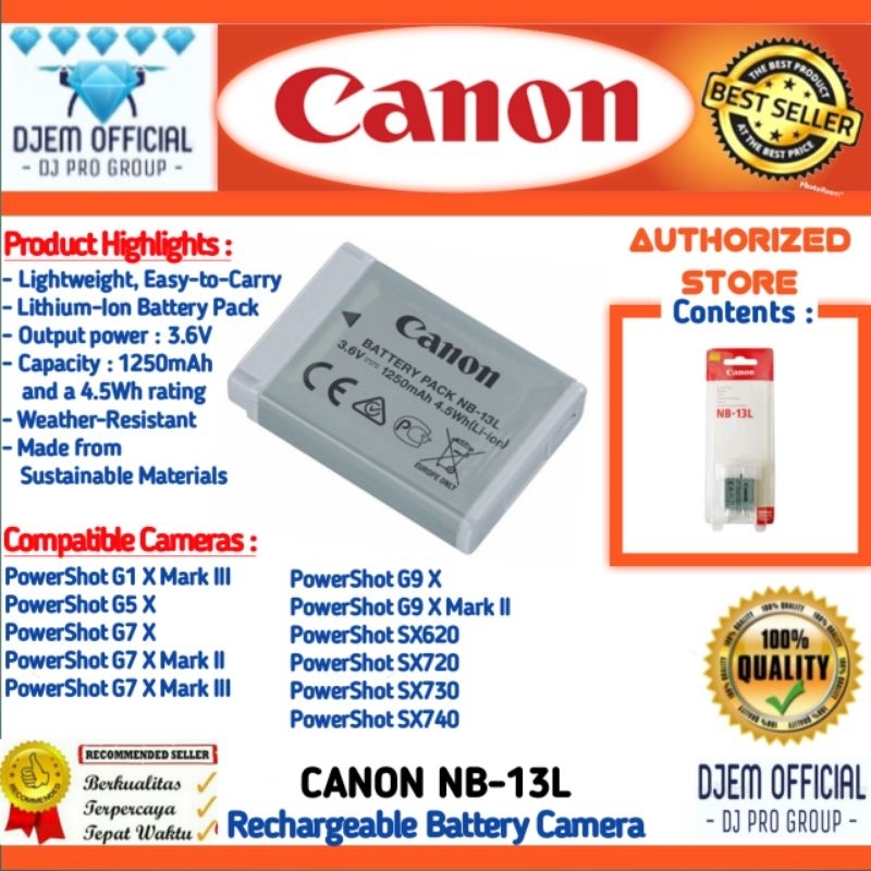 CANON NB-13L Battery Camera Canon NB13L Baterai Canon PowerShot G7x G9x G5x G1x SX740 SX720 SX620
