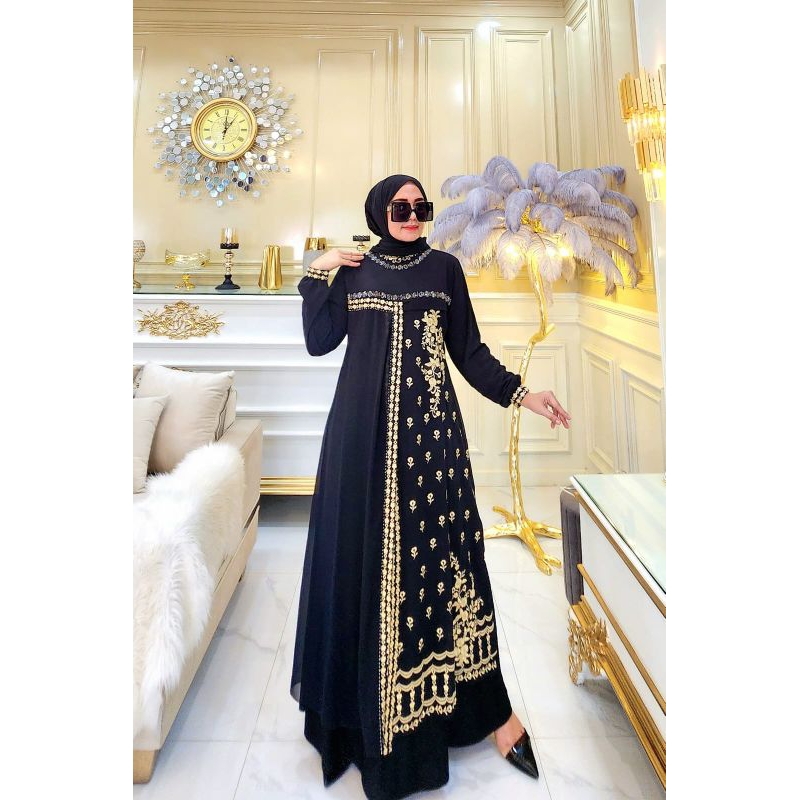 GAMIS ABAYA TURKI TERBARU  HALIMAH 001BORDIR BUNGA TABUR JERSEY PREMIUM MIX CERUTY BABY DOLL //COD /