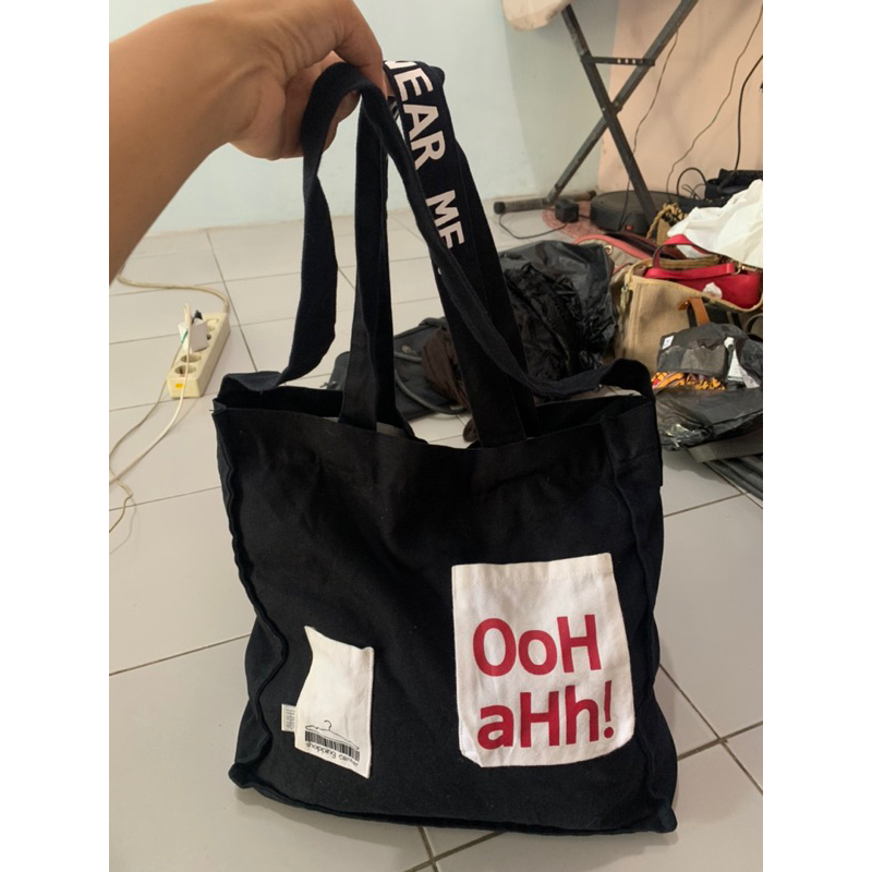 Tote hitam 2 tali/tote Ooh aHh/tote Ohh ahh