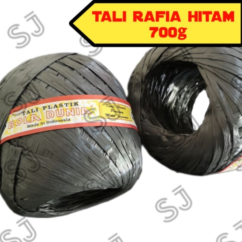

tali rafia hitam 700gr cap bola dunia | rafia roll hitam