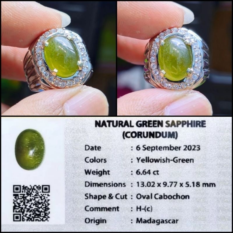 Cincin Batu Natural Green Sapphire Plus Memo Lab