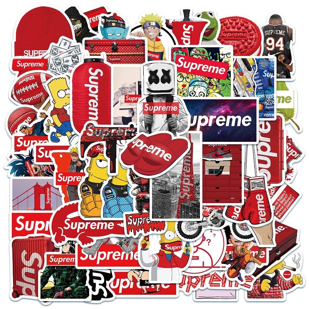 

Hot supreme logo Stiker merek fashion Anti Air Stikers Berperekat Waterproof sticker decal buat Motor Helm Buku Journal Koper Casing HP Laptop Botol Minum