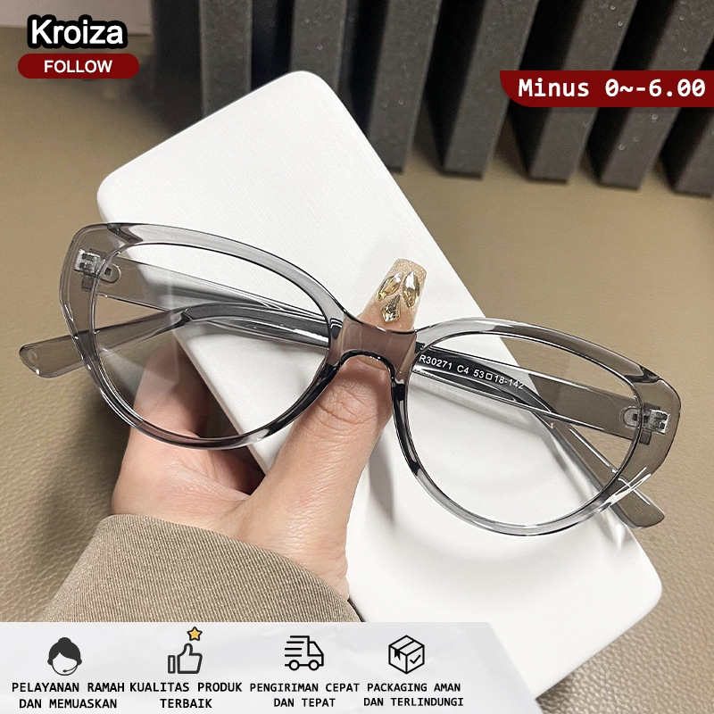 Kacamata Photocromic Minus Silinder Wanita Cat Eye Frame Anti Radiasi Blueray Kaca Mata Optik