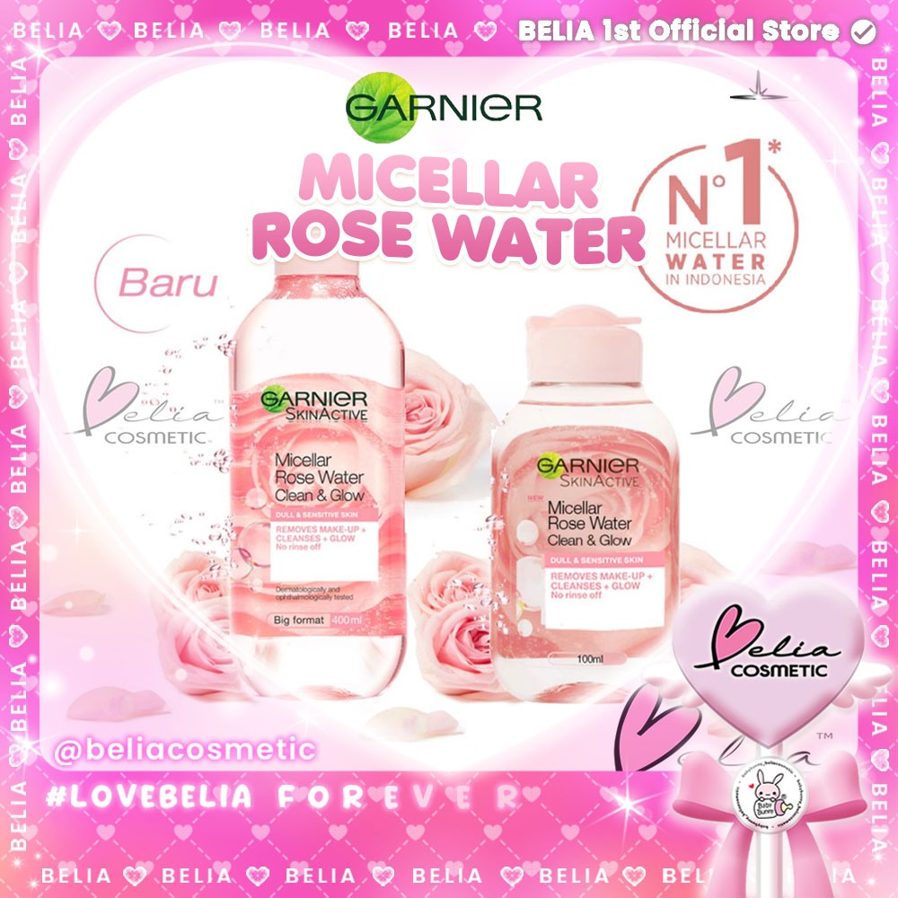 ❤ BELIA ❤ Garnier Micellar Cleansing ROSE Water 100 mL | 400 mL BPOM Halal Make up Remover Glow